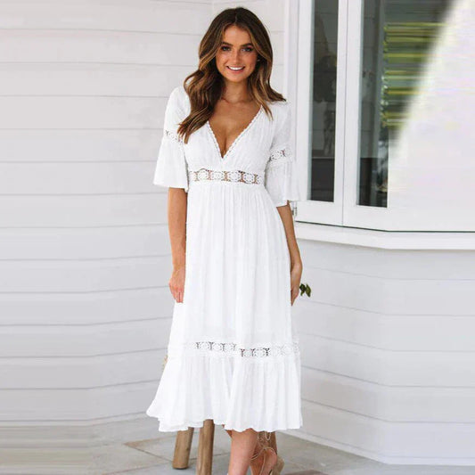 Robe Longue avec Détails en Dentelle pour Femme | Idéale pour Été ou Événements Décontractés