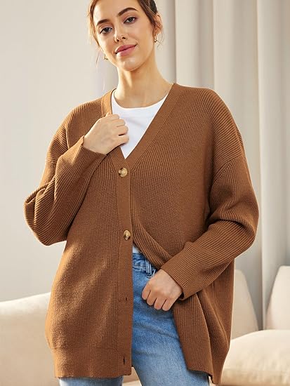 Cardigan Relaxé à Col V avec Boutons pour Femme | Idéal pour le Quotidien et la Superposition