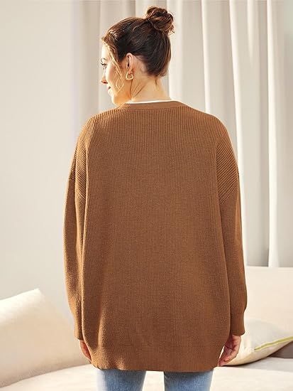 Cardigan Relaxé à Col V avec Boutons pour Femme | Idéal pour le Quotidien et la Superposition