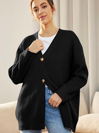 Cardigan Relaxé à Col V avec Boutons pour Femme | Idéal pour le Quotidien et la Superposition