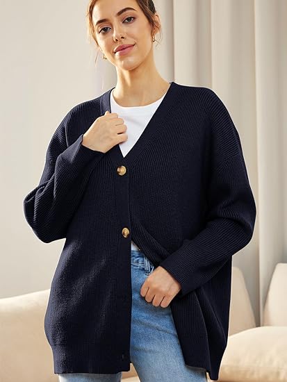 Cardigan Relaxé à Col V avec Boutons pour Femme | Idéal pour le Quotidien et la Superposition