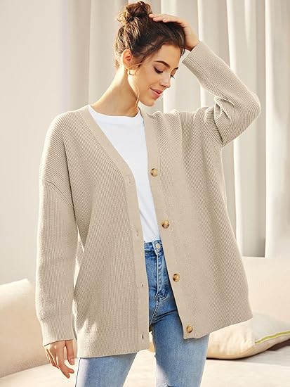 Cardigan Relaxé à Col V avec Boutons pour Femme | Idéal pour le Quotidien et la Superposition