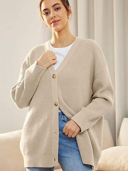 Cardigan Relaxé à Col V avec Boutons pour Femme | Idéal pour le Quotidien et la Superposition