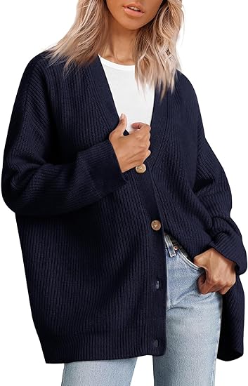 Cardigan Relaxé à Col V avec Boutons pour Femme | Idéal pour le Quotidien et la Superposition