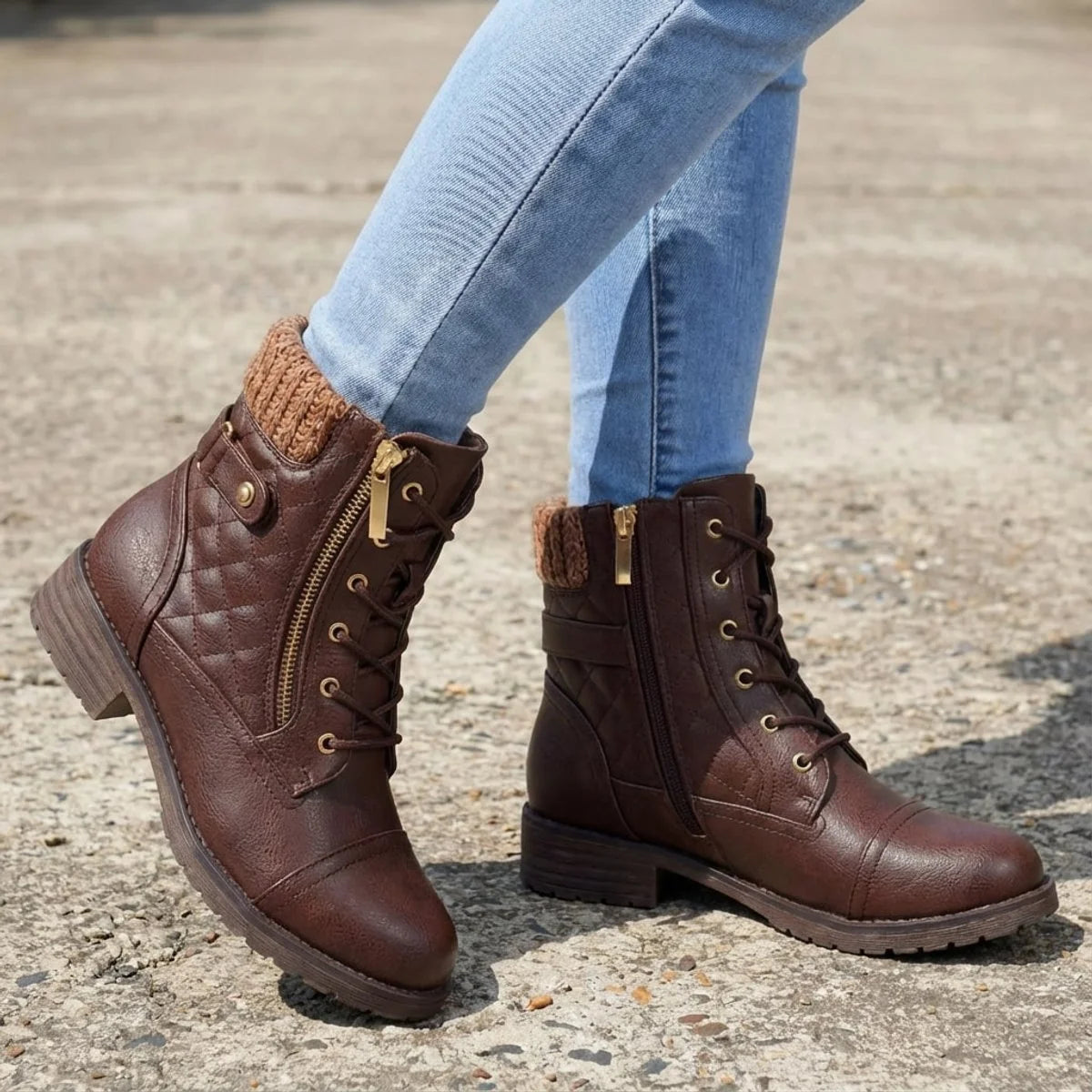 Bottines matelassées à lacets pour femmes