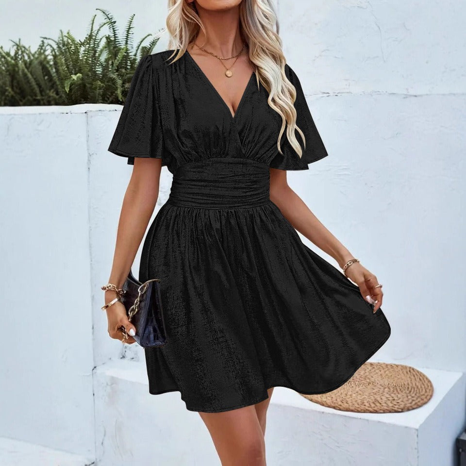 Robe midi col en V pour femmes