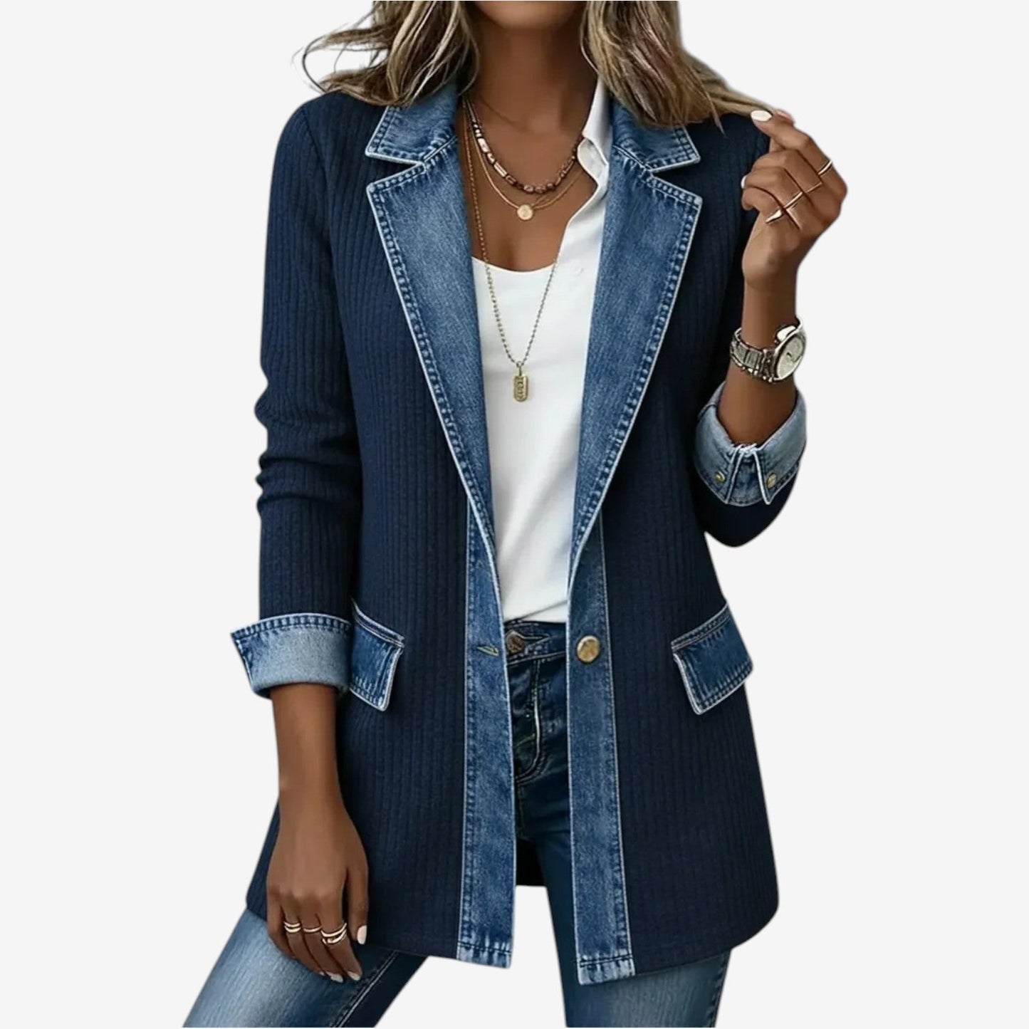 Veste Effet Superposé À Col À Revers Pour Femme | Idéale Pour L'automne Et Les Tenues De Tous Les Jours