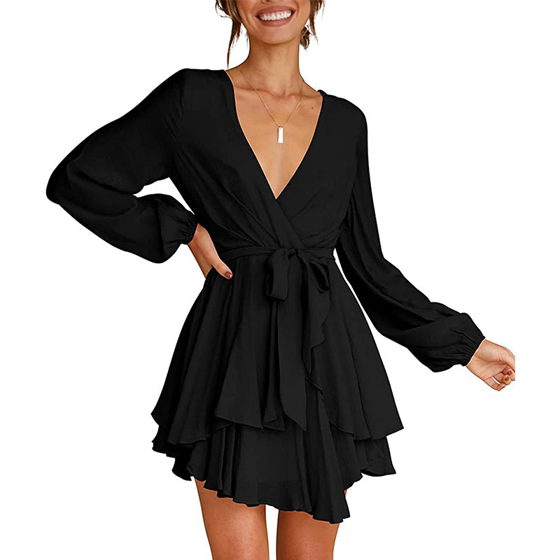 Robe Avec Encolure En V Et Manches Lanterne Pour Femme | Idéale Pour Les Occasions Formelles Et Décontractées