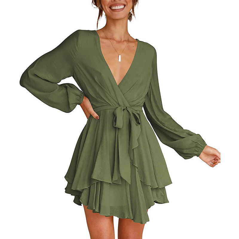 Robe Avec Encolure En V Et Manches Lanterne Pour Femme | Idéale Pour Les Occasions Formelles Et Décontractées
