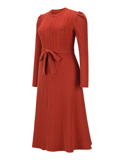 Robe Midi En Tricot Avec Ceinture À La Taille Et Manches Longues Pour Femmes | Adaptée Aux Tenues Quotidiennes