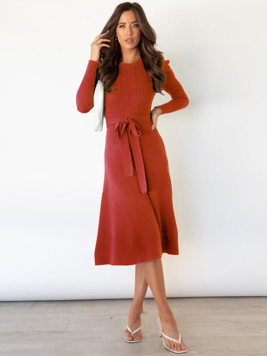 Robe Midi À Manches Longues Avec Ceinture Pour Femme | Idéal Pour Usage Quotidien