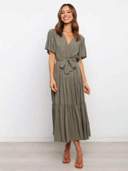 Robe Midi avec Jupe à Étages et Ceinture à Nouer pour Femme | Idéale pour le Quotidien et les Événements