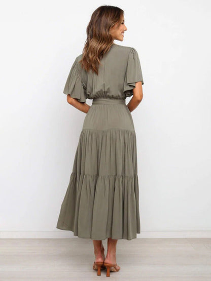 Robe Midi avec Jupe à Étages et Ceinture à Nouer pour Femme | Idéale pour le Quotidien et les Événements