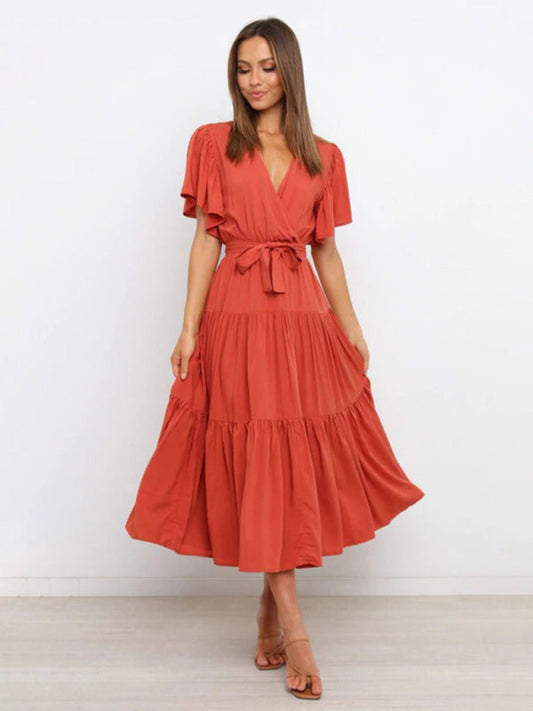 Robe Midi avec Jupe à Étages et Ceinture à Nouer pour Femme | Idéale pour le Quotidien et les Événements