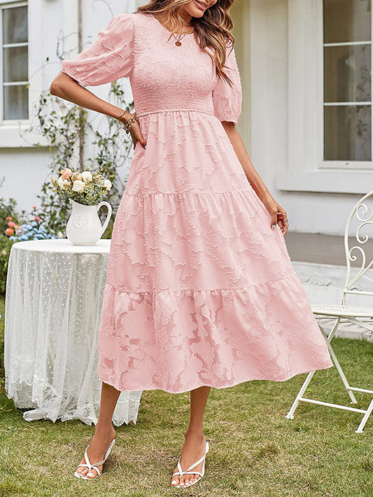 Robe Midi À Buste Smocké Avec Jupe À Volants Pour Femme | Idéale Pour Les Événements En Journée Et Extérieur