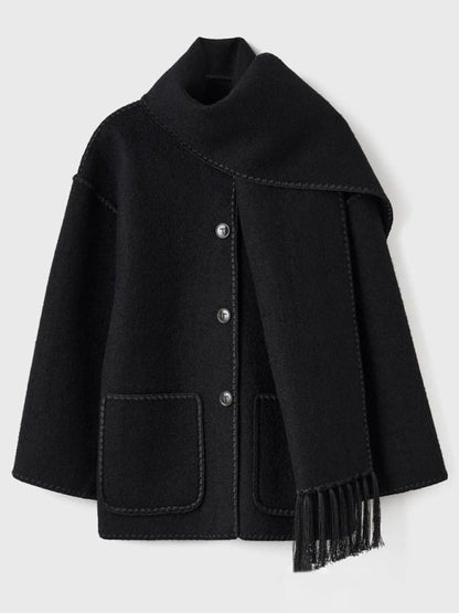 Manteau Long avec Écharpe à Franges pour Femme | Idéal pour l’Automne et l’Hiver