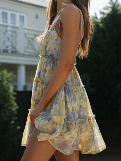 Robe Bretelle Imprimée Avec Motif Intégral pour Femme | Idéale Pour Les Vacances D'Été