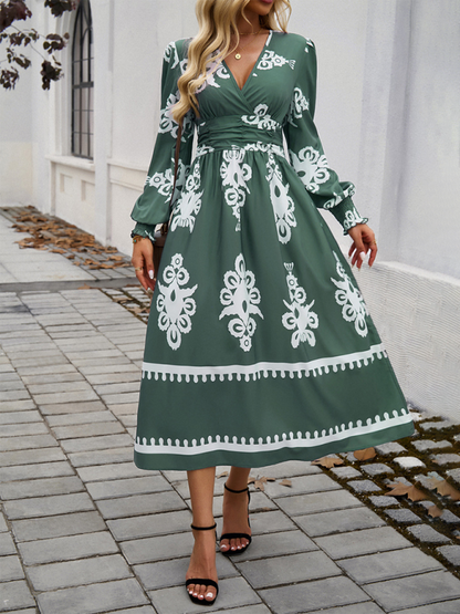 Robe Midi À Imprimé Noir Et Blanc Avec Manches Bouffantes Pour Femme | Idéal Pour Sorties Décontractées