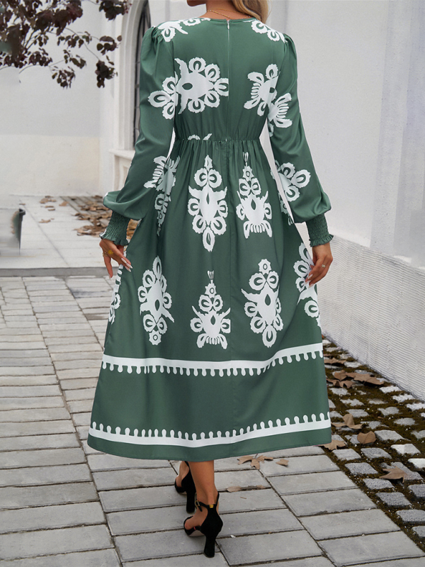 Robe Midi À Imprimé Noir Et Blanc Avec Manches Bouffantes Pour Femme | Idéal Pour Sorties Décontractées