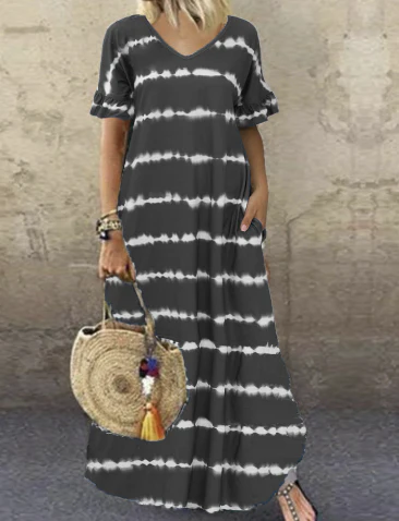 Robe Maxi à Motif avec Décolleté en V pour Femme | Idéale pour l'Été