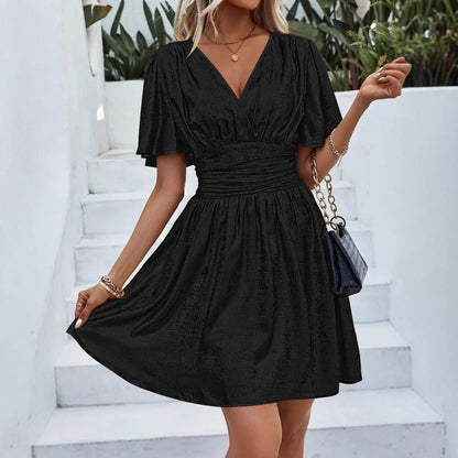Robe midi col en V pour femmes
