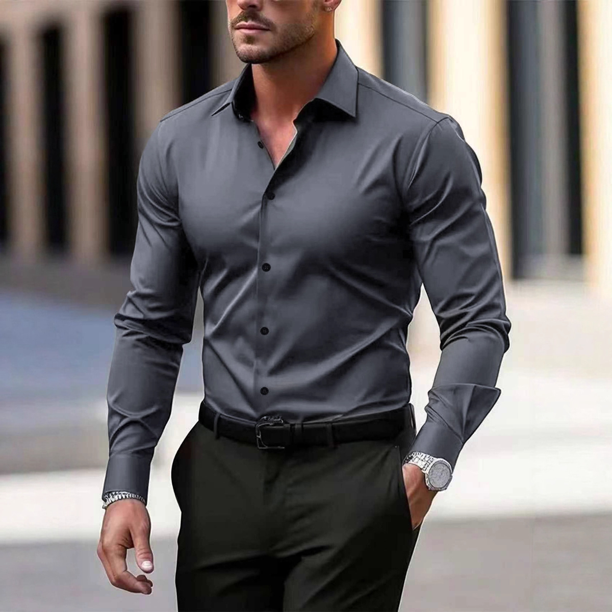 Chemise manches longues col ouvert pour hommes
