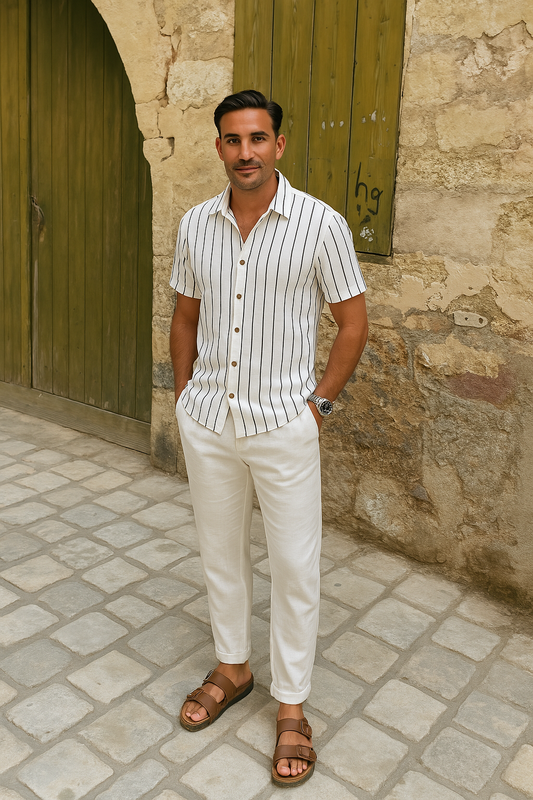 Ensemble Homme Avec Chemise à Manches Courtes Rayée et Pantalon | Adapté Aux Mois Chauds