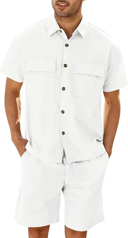 Ensemble Chemise à Manches Courtes et Short à Taille Élastique pour Homme | Idéal Pour Les Activités Quotidiennes