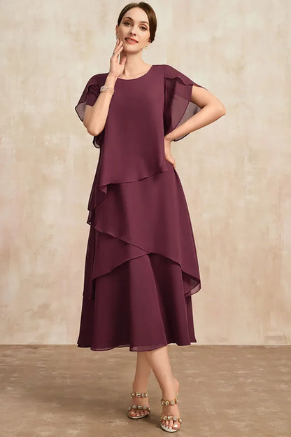 Robe Midi à Lignes Superposées avec Manches Courtes pour Femme | Idéale pour Événements et Occasions Estivales