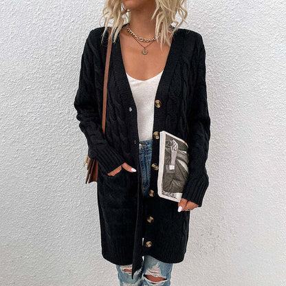 Gilet Long à Maille Torsadée Avec Boutons Pour Femme | Idéal Pour la Saison Hivernale