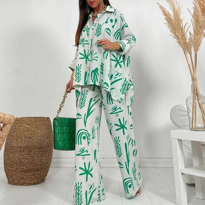 Ensemble Deux Pièces avec Chemise Boutonnée et Pantalon Large pour Femmes | Idéal pour le Printemps et l’Été