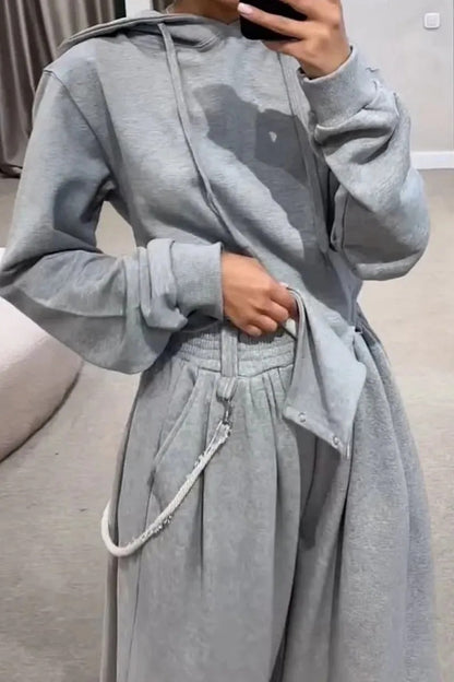Ensemble Deux Pièces Uni avec Capuche et Pantalon à Taille Élastique pour Adulte | Idéal pour une Tenue Décontractée