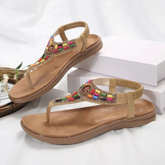 Sandales à Motifs Bohèmes avec Perles pour Femmes | Idéales pour l’Été et les Festivals