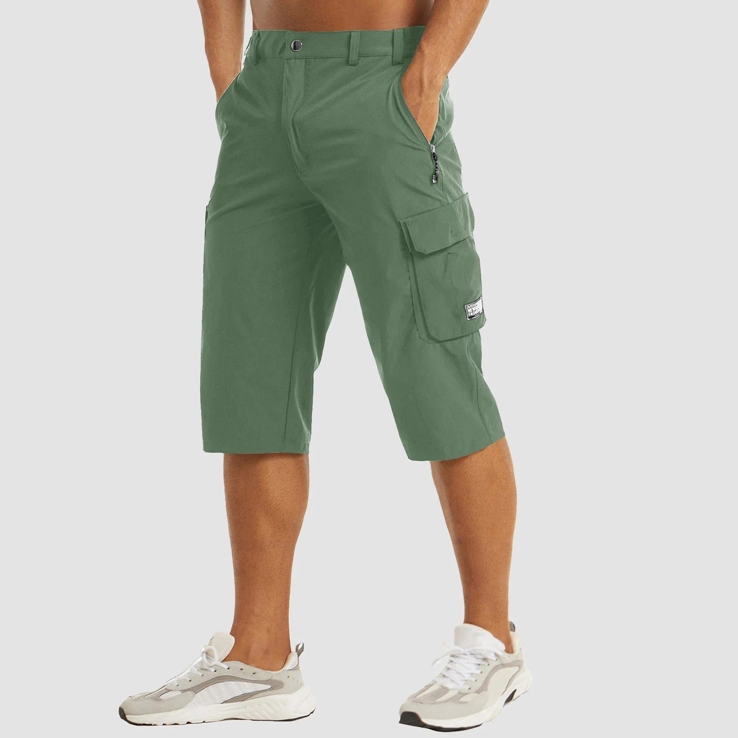 Short Cargo Décontracté En Coton Avec Cordon De Serrage Pour Homme Avec Taille élastique Et Poches Multiples, Vert, XXL