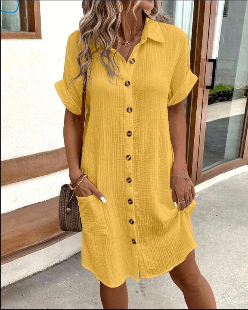 Robe Chemise à Manches Courtes pour Femme avec Coupe Cintrée | Idéale pour le Quotidien