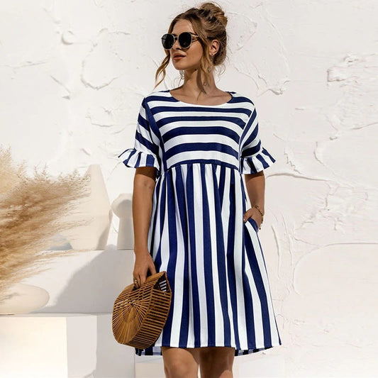 Robe Rayée à Coupe Droite pour Femme | Idéale pour le Printemps et les Sorties Décontractées