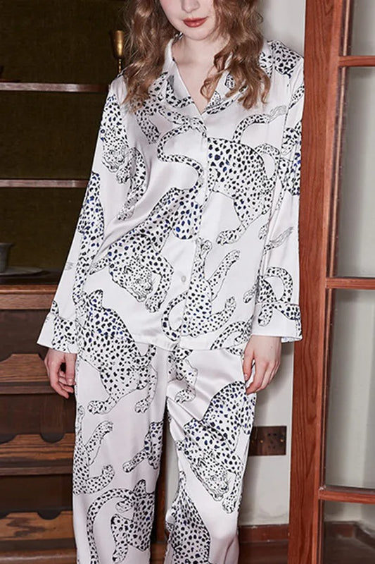 Ensemble De Pyjama Imprimé Léopard À Manches Longues pour Femmes | Idéal pour La Détente À La Maison
