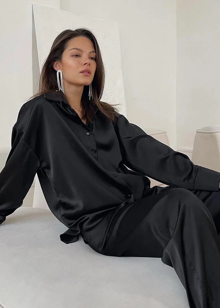 Ensemble Deux Pièces À Coupe Ample avec Chemise À Manches Longues pour Femmes | Idéal pour La Détente Ou Les Sorties Décontractées