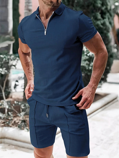 Ensemble de Survêtement Zippé à Manches Courtes avec Bas Assorti pour Homme | Idéal pour le Sport et les Loisirs