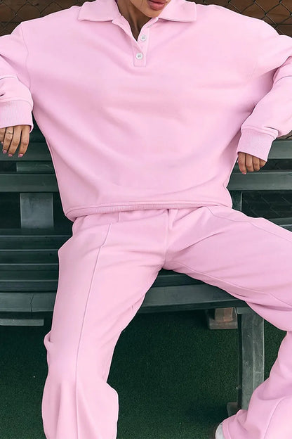 Ensemble Deux Pièces Uni avec Col Rabattu et Pantalon à Jambe Large pour Adulte | Idéal pour une Tenue Décontractée