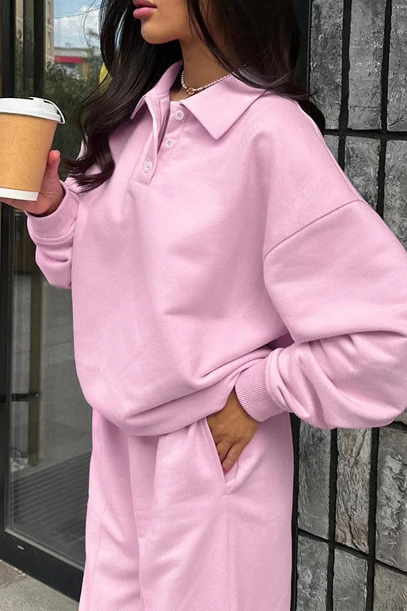 Ensemble Deux Pièces Uni avec Col Rabattu et Pantalon à Jambe Large pour Adulte | Idéal pour une Tenue Décontractée