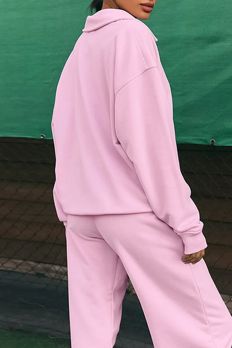 Ensemble Deux Pièces Uni avec Col Rabattu et Pantalon à Jambe Large pour Adulte | Idéal pour une Tenue Décontractée