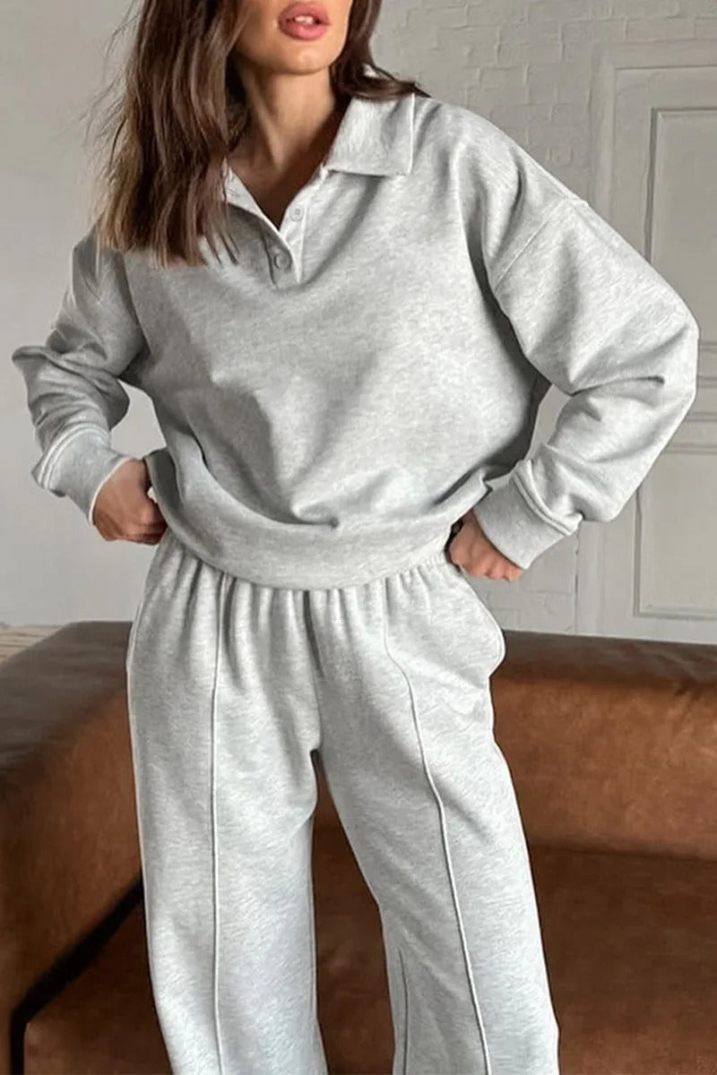 Ensemble Deux Pièces Uni avec Col Rabattu et Pantalon à Jambe Large pour Adulte | Idéal pour une Tenue Décontractée