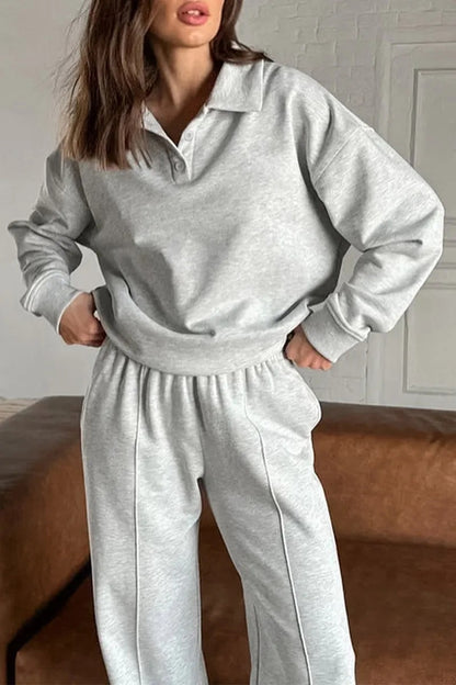 Ensemble Deux Pièces Uni avec Col Rabattu et Pantalon à Jambe Large pour Adulte | Idéal pour une Tenue Décontractée