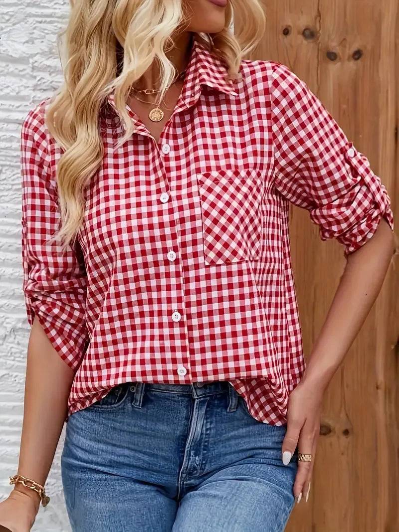 Chemise À Carreaux Avec Manches Longues Et Fermeture Boutonnée Pour Femmes | Idéal Pour Usage Quotidien
