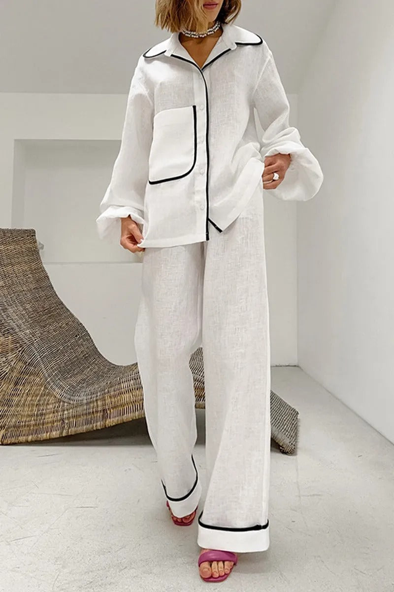 Ensemble Décontracté Deux Pièces avec Bord Contrasté et Poche Plaquée pour Femme | Idéal pour le Quotidien