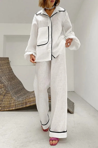 Ensemble Décontracté Deux Pièces avec Bord Contrasté et Poche Plaquée pour Femme | Idéal pour le Quotidien