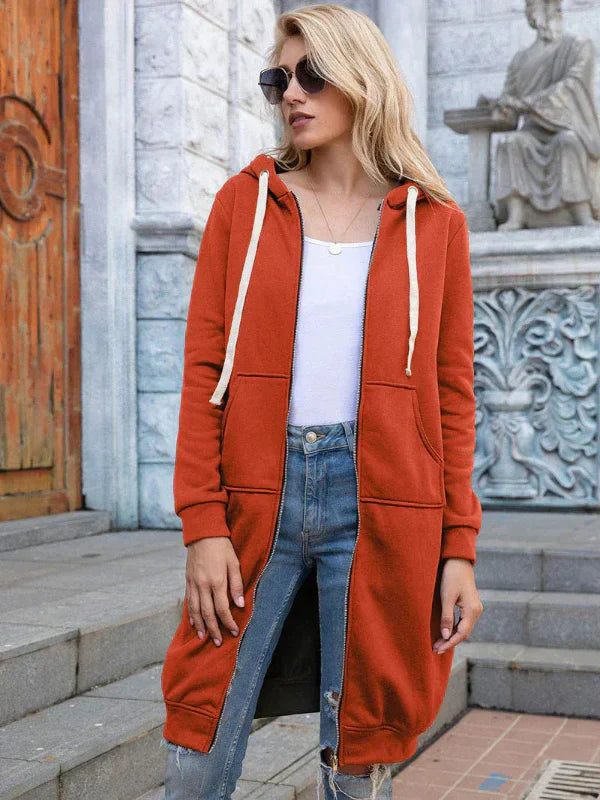 Sweat À Capuche Long À Fermeture Éclair pour Femme | Idéal pour Les Tenues Décontractées