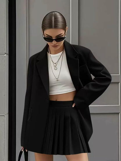 Ensemble avec Blazer Ample Et Jupe Plissée Taille Haute pour Femme | Idéal pour Printemps Et Été