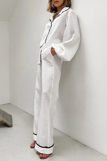 Ensemble Décontracté Deux Pièces avec Bord Contrasté et Poche Plaquée pour Femme | Idéal pour le Quotidien